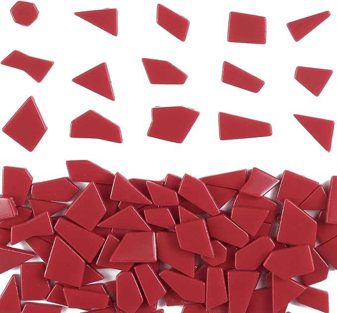 Youway Style Red Mosaic Tiles for Crafts Bulk,200g Broken Glass Tiles for DIY Holiday Mosaic Art Decor,Garden Mosaic Supplies Pieces