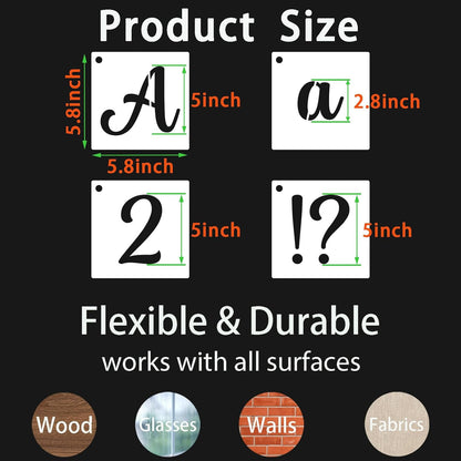 BAMIDELE 5 Inch Alphabet Letter Stencils for Painting, 66 Pcs Reusable Plastic Calligraphy Letter Stencils and Numbers Template Kit for Painting on Wood, Chalkboard, Fabric, Door Porch, Wall Art