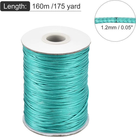 MECCANIXITY Waxed Cord 1.2mm Waxed Polyester Cord 175 Yard Wax String for Bracelet Making,Necklaces, Beading,Jewelry Making and DIY Crafts(Blue-Green)