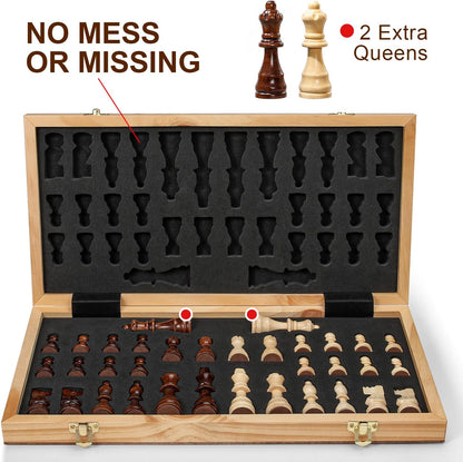 12 Inch Portable Travel Chess Set for Kids & Adults, Small Magnetic Wooden Chess Boards for Adults, Folding Chessboard Game for Kids