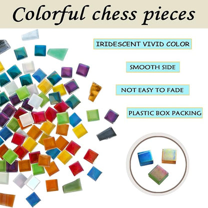 1.5lb Mosaic Tiles Assorted Iridescent Crystal Mosaic Tiles for Crafts, Glass Mosaic Pieces Set with Box 680g DIY Picture Frames Handmade Jewelry Art Decoration Gifts (Multi Colors Set)