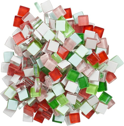 Square Glass Mosaic Tiles for Adults Crafts Supplies,200g Iridescent Stained Glass Pieces Bulk for DIY Coasters Mosaic Art Handmade Jewelry Picture Frames Decoration