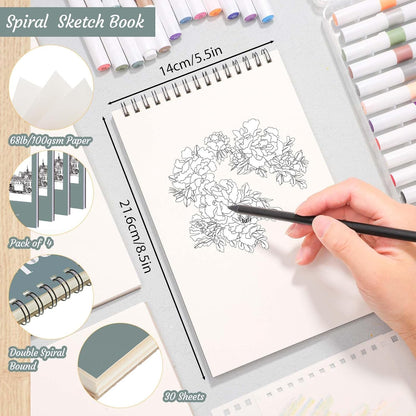 4 Pack Small Sketch Books, 5.5 x 8.5 Inch Mini Sketchbook, 68lb/100gsm Spiral Bound Small Sketch Pad, Acid Free Art Supplies Drawing Painting Sketchbook for Kids, Beginners, Artists (30 Sheets Each) - Crafty Corner
