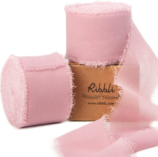 Ribbli Dusty Rose Chiffon Ribbon 1-1/2 inch x 20 Yard Handmade Fringe Chiffon Silk Ribbon,Mauve Ribbon for Wedding Invitations, Bridal Bouquets Wrapping, Flower Arrangement Decoration - Crafty Corner