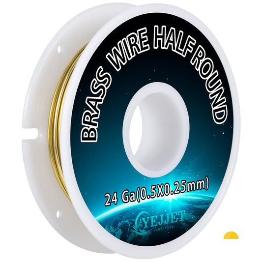 Ultra-Fine 24 Gauge Brass Wire Half Round 0.51x0.25mm - 1.3 oz 112 Feet for Detailed Jewelry, Clockmaking