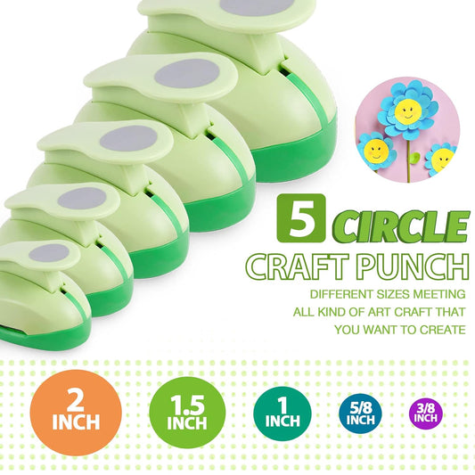 UCEC Circle Punch Craft Hole Punch for Paper Crafting, 5 Different Size Circle Cutters Hole Punches for Paper Crafts, Cardstock, Gift Wrapping, Cards, Scrapbooks 3/8 5/8 1 1.5 2 Inch Round Puncher Set - Crafty Corner