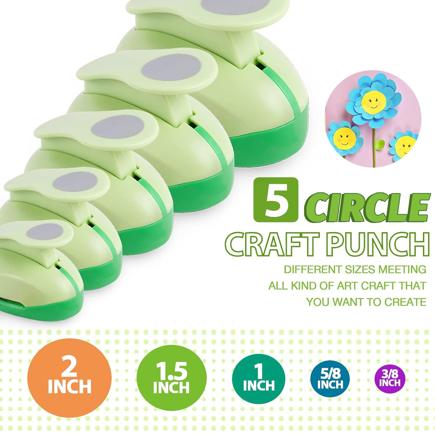 UCEC Circle Punch Craft Hole Punch for Paper Crafting, 5 Different Size Circle Cutters Hole Punches for Paper Crafts, Cardstock, Gift Wrapping, Cards, Scrapbooks 3/8 5/8 1 1.5 2 Inch Round Puncher Set - Crafty Corner