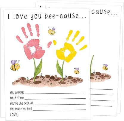 I Love You Bee-cause Handprint Keepsake Card Making Kit, 10 Funny Personalized Mothers Day Cards Bulk for Mom from Daughter or Son, Mothers Day Birthday Family Gifts for New Parents, Gifts for Grandma