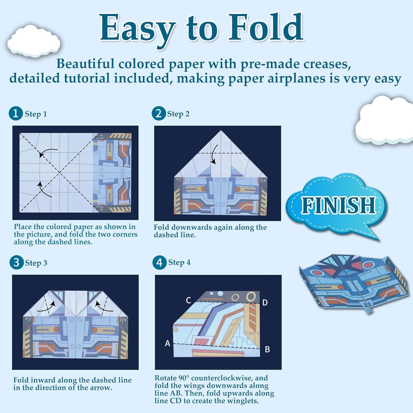 Paper Airplane Kits with 16 Classic Designs, 32 Sheets of Colorful Origami Paper, World Record Paper Planes, Airplane Gifts for Boys and Girls Ages 6-12+ (Digital Manual Only, Fun and Easy to Fold) - Crafty Corner