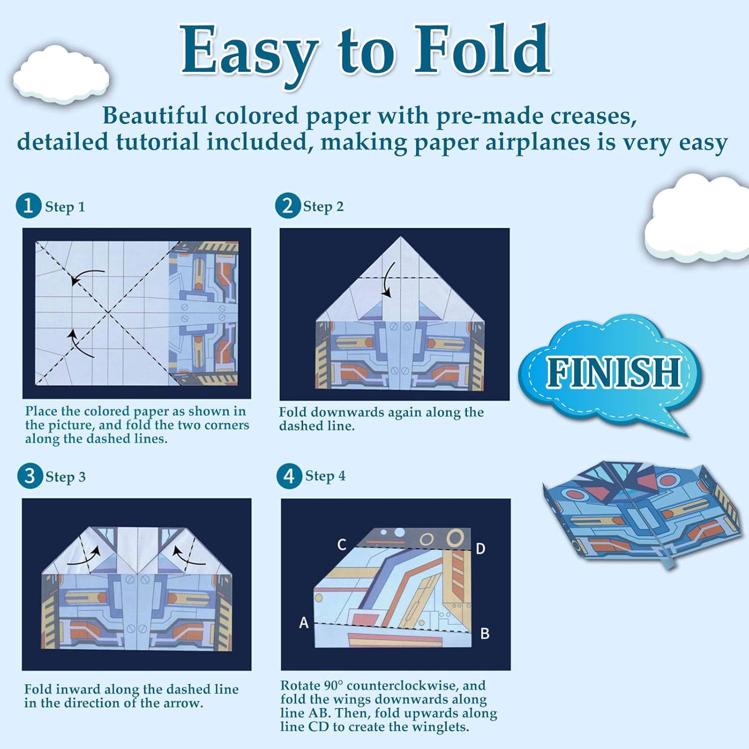 Paper Airplane Kits with 16 Classic Designs, 32 Sheets of Colorful Origami Paper, World Record Paper Planes, Airplane Gifts for Boys and Girls Ages 6-12+ (Digital Manual Only, Fun and Easy to Fold) - Crafty Corner