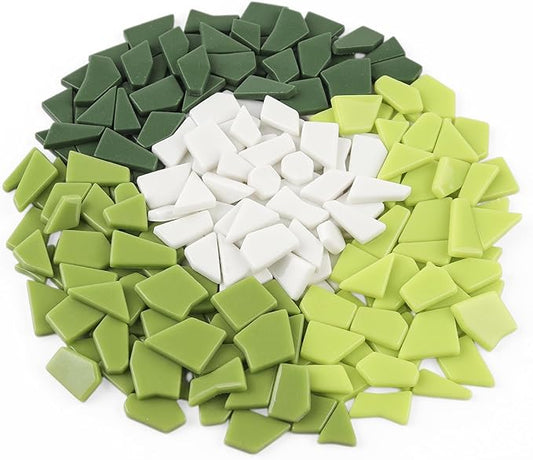Youway Style Green Glass Mosaic Tiles for Crafts Bulk,454g Broken Glass Pieces for Mosaic Art Crafts,Garden Mosaic Supplies (Mixed Green)