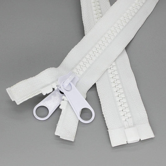 Leekayer 1PCS #10 96 Inch Heavy Duty Zipper for Sewing Separating Large Plastic Zippers White Tape with Double Pull Tab Slider, Sleeping Bag, Boat, Canvas, Cover, Trampoline, Dog Bed,Tent zipper 243cm