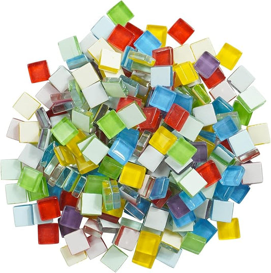 Square Glass Mosaic Tiles for Adults Crafts Supplies,200g Iridescent Stained Glass Pieces Bulk for Home Kitchen Bathroom Decoration DIY Art Projects