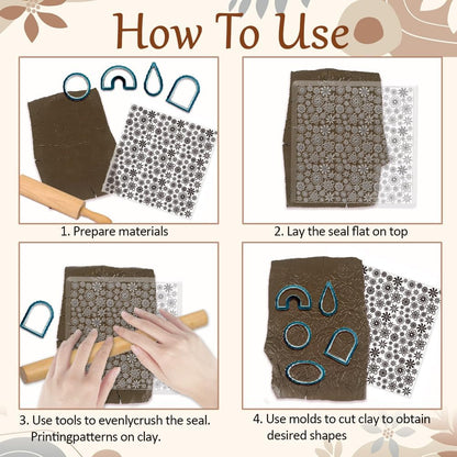 CHGCRAFT Plum Blossoms Polymer Clay Texture Sheets Art Rotation Flowers Silicone Texture Stamp Clay Texture Mat Modeling Pattern Pad Texture Sheets for Jewelry and Clay Earrings Tools
