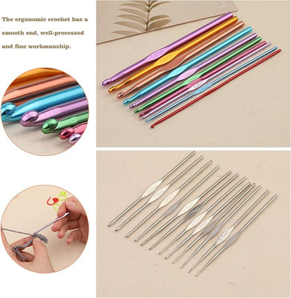 IMZAY 54 Pcs Crochet Hooks Set, 22 PCS Crochet Hooks Kit, Aluminum Ergonomic Handle Crochet, Crochet Needles for Yarn Knitting Needles with Stitch Marker, DIY Hand Knitting Craft Art for Beginners