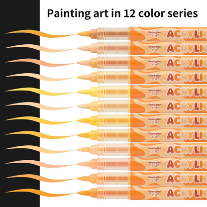 Guangna Acrylic Paint Markers 12 Colors, Skin Tone Series Set with Soft Brush Tip Water Based, Fine Tip Markers for Wood, Canvas, Rock Painting, Glass, Diy Crafts, Fabric Paint