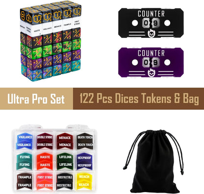 122PCS MTG Keyword Tokens & Dice & Life Counter Set for Magic Card, Health Tracker Life Counter Bulk Ability MTG Dice Set, Compatible with TCG Card Gaming Accessories CCG Creature Stats