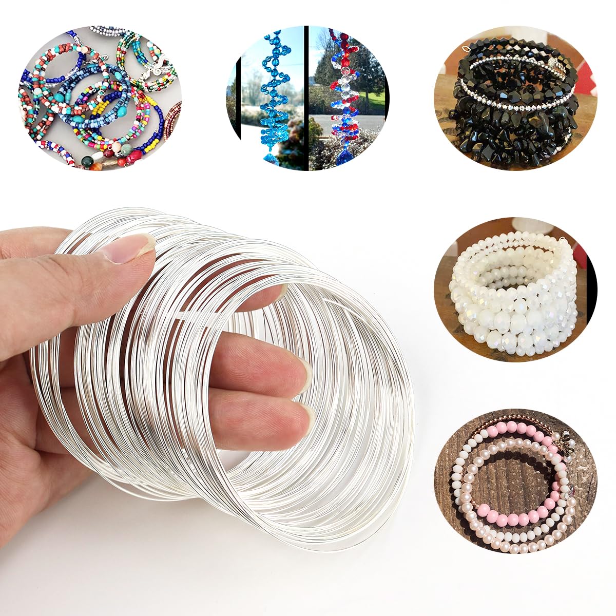 200 Loops Memory Steel Wire for Jewelry Making Supplies, 0.6mm Bangle Bracelet Wire Memory Beading Wire for Art Creation Necklace DIY Crafts Making (Silver) - Crafty Corner