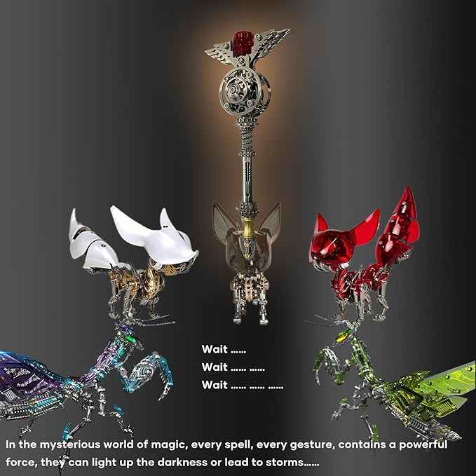 Metalkitor 3D Metal Puzzles for Adults, Magic Wand for Metalkitor Giant Mantis and Fox Model- Steampunk DIY Ornament - Assembly Jigsaw Crafts Brain Teaser - Perfect Desk Decor and Gift Choice(100+PCS)