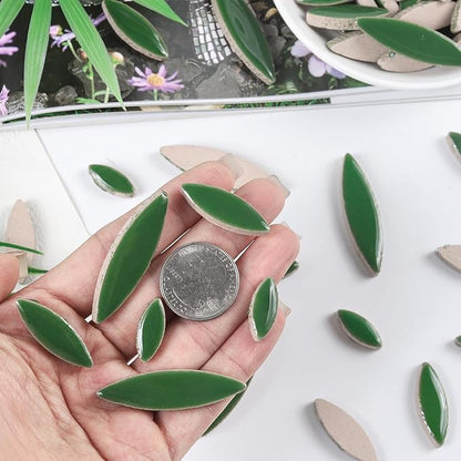 Artspac Petal Ceramic Mosaic Tiles for Crafts, 200g Green Leaf Tiles Mosaic Pieces for Mosaic Craft Supplies,Garden Art Decor