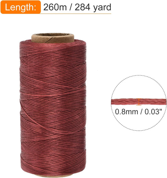 MECCANIXITY Waxed Thread,284 Yard 0.8mm 150D Flat Wax Thread Polyester Waxed String for Leather Sewing Hand Weaving Book Binding Home Decoration,Wine Red