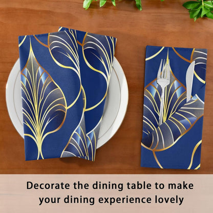 ALAZA Art Deco Floral Royal Blue & Gold Cloth Napkins Set of 6, 20x20 Inch Washable and Reusable Napkin for Decoupage Dinner Party Everyday Use