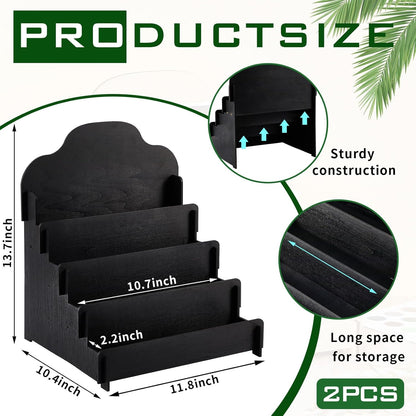 Barydat 2 Pcs 4 Tier Greeting Card Display Stand Wooden Sticker Display Stand Portable Card Display Rack for Vendors Retail Counter Table Display Trade Shows Showcase (Black,11.8 Inch)
