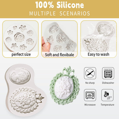 Growtail Vintage Frame Fondant Silicone Molds - Baroque & Rose Flower Designs for Chocolate Cake Decoration & Cupcake Toppers