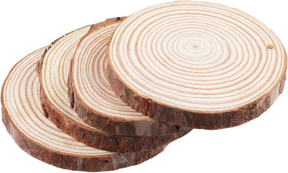 60 Pieces Wood Slices with Hole, 3.5-4 Inch Unfinished Round Wooden Circles with Bark for DIY Crafts, Wedding Centerpieces - Crafty Corner
