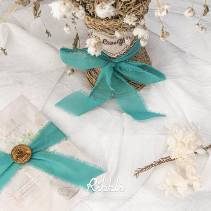 Ribbli Teal Chiffon Silk Ribbon - 1-1/2 inch x 20 Yard Handmade Fringe, Perfect for Weddings, Home Decor