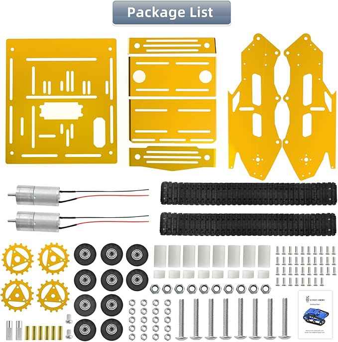 Tank Car Chassis with Motor, Shock Absorbing Robot Chassis Full-Metal Robotic Moving Platform Track Chassis for RaspberryPi Arduino DIY Maker Smart Robot Car Chassis Kit (Gold, with DC Motor)