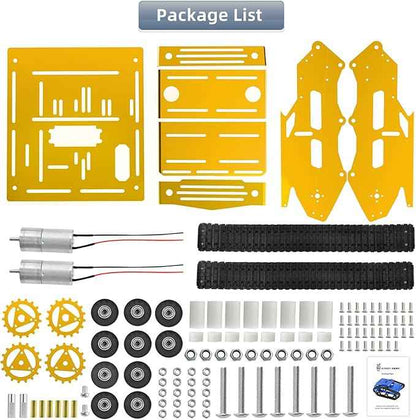 Tank Car Chassis with Motor, Shock Absorbing Robot Chassis Full-Metal Robotic Moving Platform Track Chassis for RaspberryPi Arduino DIY Maker Smart Robot Car Chassis Kit (Gold, with DC Motor)