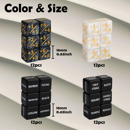 48 PCS MTG Dice Counters Bulk Black Ability Keywords Counter Marble Life Buff Tokens Dice Compatible with Magic The Gathering Cards Game Accessories