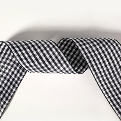 1.5 Inch Black and White Woven Edge Gingham Ribbon 25 Yards Each Roll 100% Polyester (1-1/2", Black) - Crafty Corner