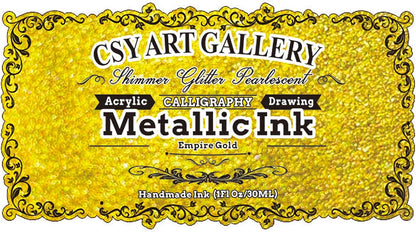 CSY Art Gallery 1oz Ultra Shiny Quick Dry Metallic Gilding Paint -Acrylic Inks-Calligraphy Ink for Crafts, Resin Art, DIY, Furniture, Wood (Empire Gold)