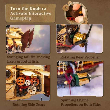 PANTASY Steampunk Airship Model Kit for Adults, Dual-Layer Zeppelin with Gear-Driven Mechanical System, DIY Building Blocks Set, Retro Sci-Fi Construction Toy for Collectors & Display