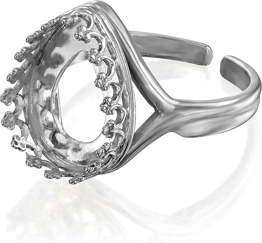 Stera Jewelry 25 Sterling Silver Adjustable Ring Blank with Teardrop Bezel