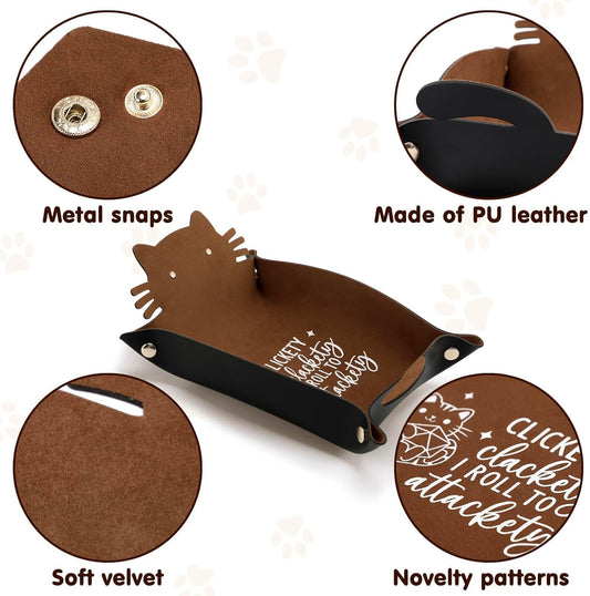 Cat Dice Rolling Tray Novelty Folding Leather Dice Holder Portable Dice Storage Accessories Decorative Desk Organizer Funny Gift for DND RPG Game Players