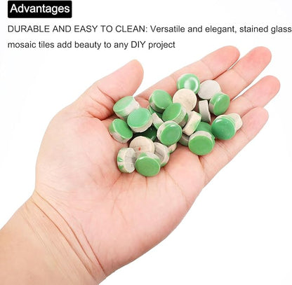 MECCANIXITY 200g Ceramic Mosaic Tiles for Crafts Bulk, Round Green Ceramic Tiles for Mosaic Kits Garden Stepping Stone Cup Mat