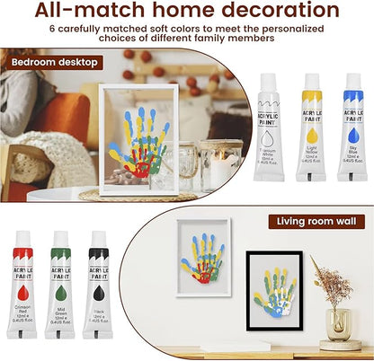 Hand and Footprint Kit for Family New Parents Mom Baby Keepsake, 4 Sheets, White Wood Frame, Handprint Ornament Crafts Gift for Christmas Birthday Anniversary Mother's Day Father's Day Adoption Days
