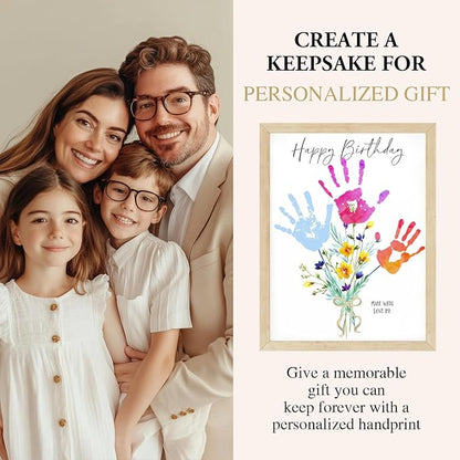 Physkoa Handprint Birthday Art Kit for Mom & Grandma – DIY Floral Keepsake Craft with Frame – Happy Birthday Gift from Kids, Daughter, Son – Handprint Painting Activity (Art Deco-B)