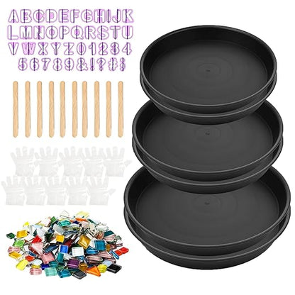 Stepping Stone Kit Includes 3 Size Cement Molds, Mosaic Tiles and Carving Tools, DIY Craft Handmade Stepping Stone Kit for Kids, Family, Garden Outdoor Decor (Mix)