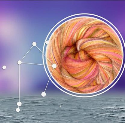 Revolution Fibers – Constellation Range Roving (8 Ounces) | Multicolored Tonal Blend of 70% Dyed Merino and 30% Tussah Silk Combed Top | Soft Fiber for Felting, Spinning, Knitting (Libra Orange)