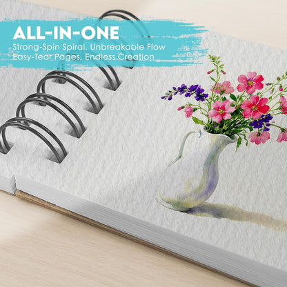 KOVIEDE 100% Cotton Watercolor Paper Pad - 30 Sheets 3.5"x5.5" Spiral Bound 140lb/300gsm Cold Press Watercolor Sketchbook, Artist Quality Art Journal Supplies for Adults, Kids & Beginners