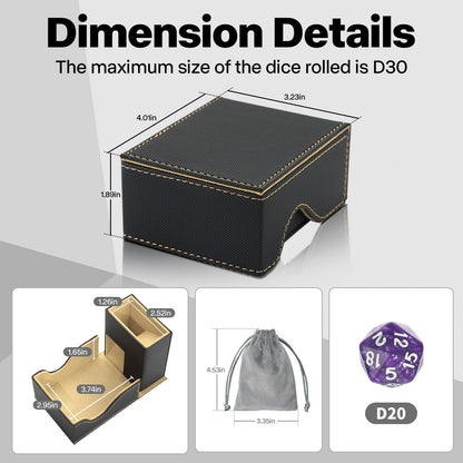 Dice Roller Tower, Premium DND Magnetic Dice Tray, Foldable PU Leather Dice Tower RPG Gifts for Dungeons and Dragons MTG Dm & Player Black/Brown