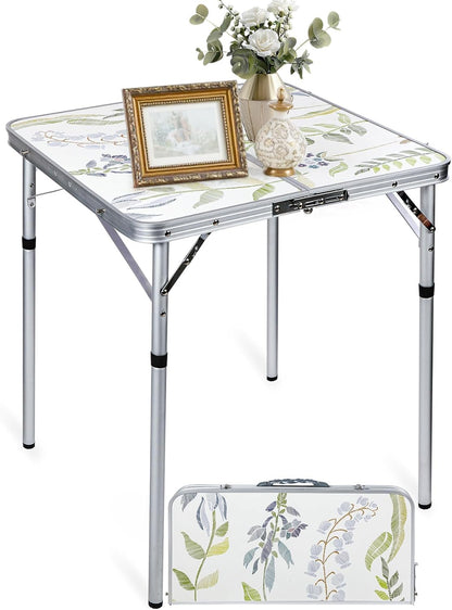 RedSwing Square Camping Table 2ft Portable Pinic Table Adjustable Height Small Card Table Aluminum Foldable Lightweight with Carry Handle for Outdoor Indoor Hiking Camp BBQ Beach
