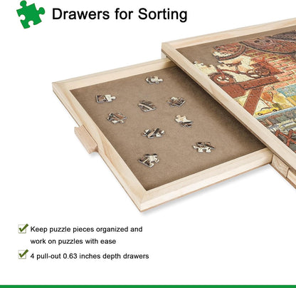 ALL4JIG 1500 Piece Rotating Puzzle Board with Drawers and Cover,25"x34"Portable Wooden Jigsaw Puzzle Table for Adults Portable,Lazy Susan Spinning Puzzle Boards Birthday Gift for mom