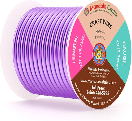 Mandala Crafts 10 Gauge Anodized Aluminum Craft Wire for Jewelry Making - 32 FT Colored Flexible Lavender Wire - Bendable for Bonsai Armature Crafting Sculpting - Crafty Corner