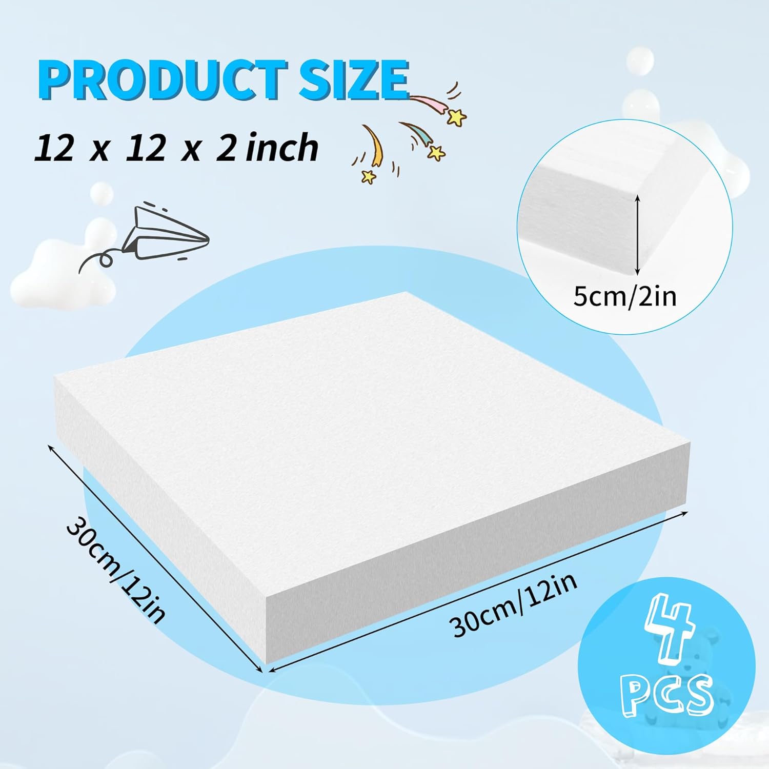 LuckyFoam White 4 Pack 12x12x2 inch Foam Sheets 2 Inch Thick Polystyrene Rectangles XPS Foam Board Craft for Insulating DIY Modeling Art Supplies - Crafty Corner