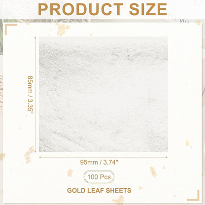 PATIKIL Gold Leaf Sheets for Art 3.7" x 3.4", 100 Pcs Gold Foil Sheet Metallic Leaf Papers for DIY Crafts Resin Furniture Nails Paintings Home Decoration, Light Silver